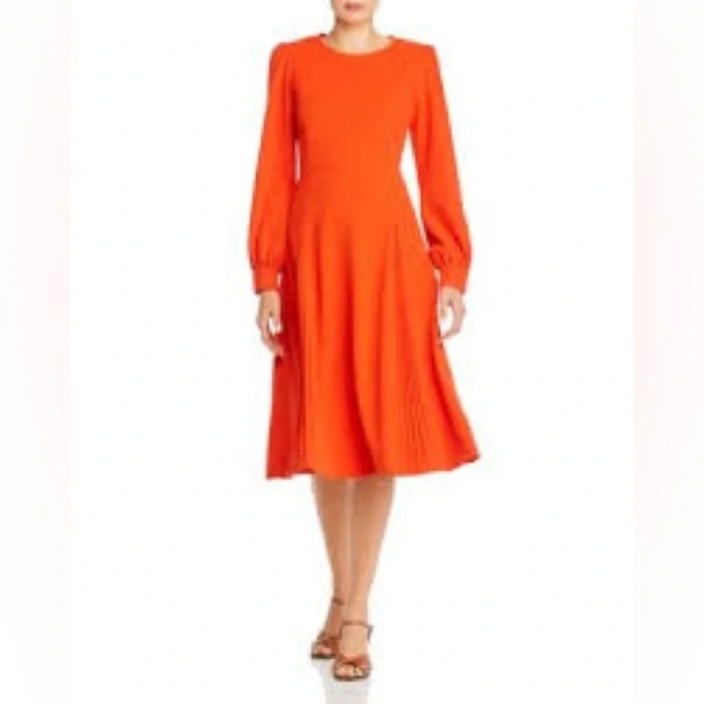 Tory Burch XS Knit Crepe Midi Dress Red Fit & Flare Hourglass Long Sleeves